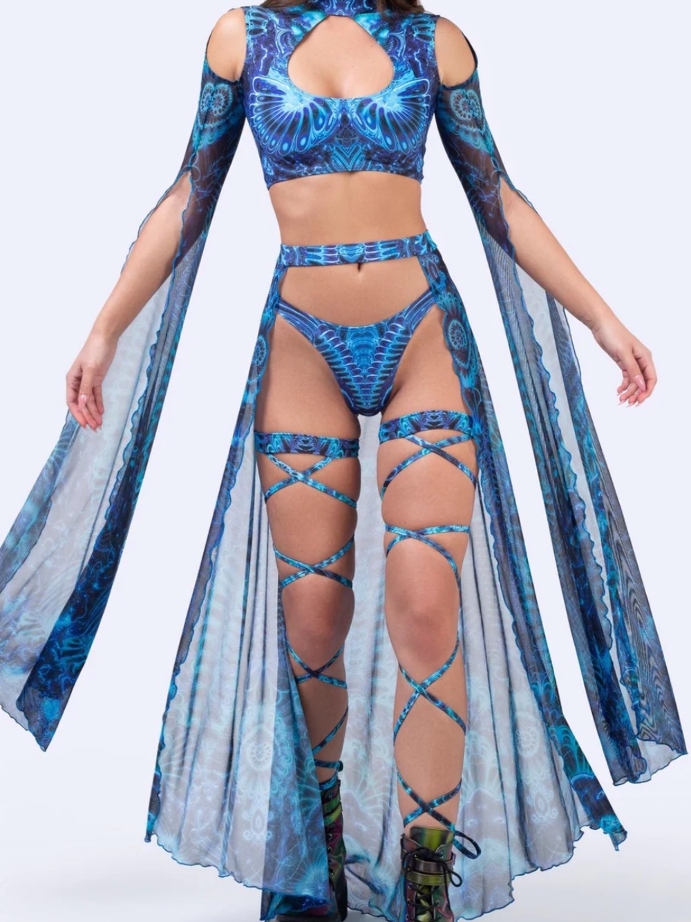 Badinka Teal Sheer Two-Piece Festival / Rave Set